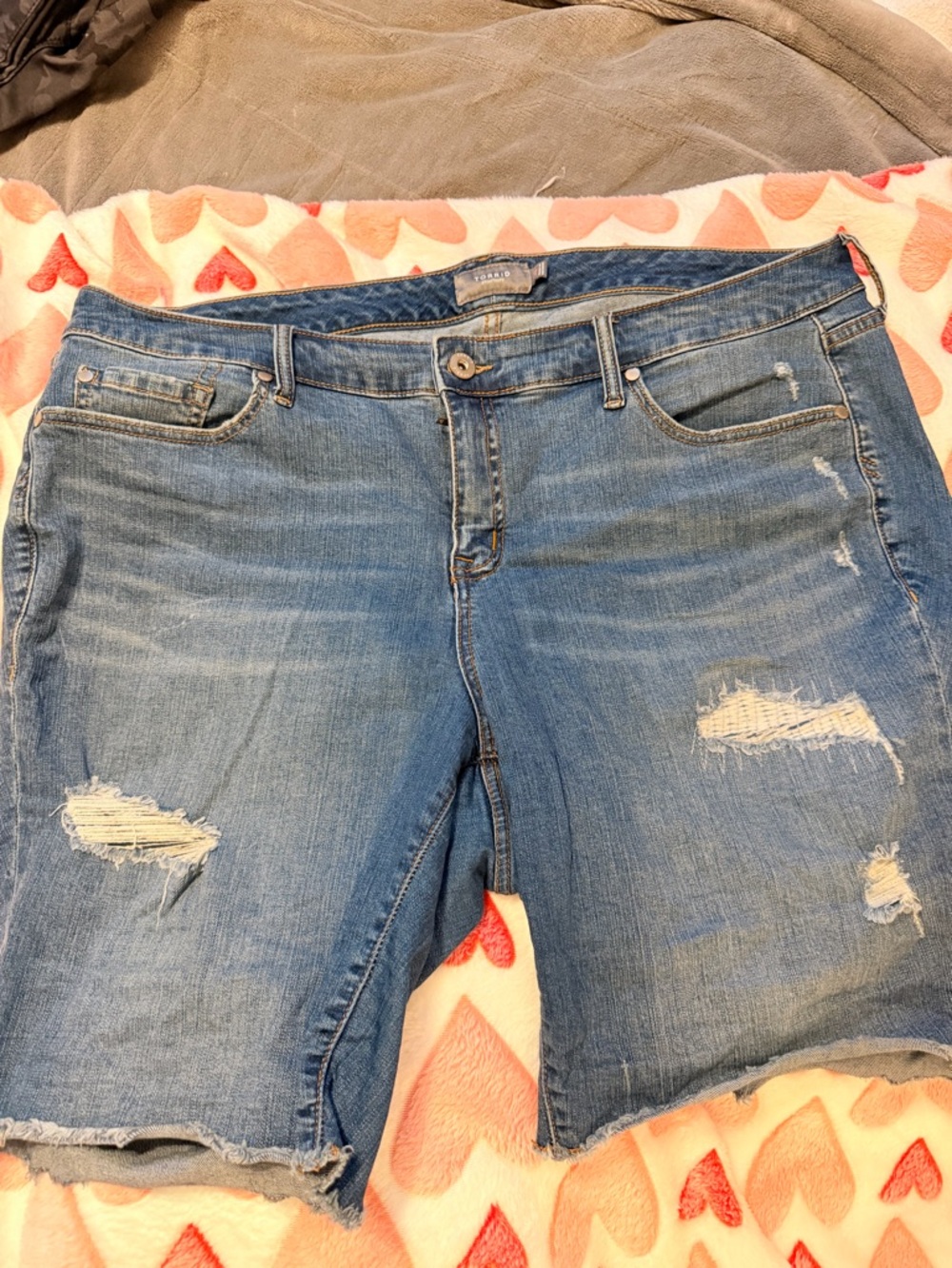 Torrid Distressed Light Blue Boyfriend Denim Shorts